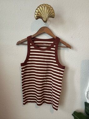 GAP Ribbed Stripe Tank Top - Brown and Cream